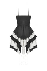 Black/White Sleeveless Multi-Layered Ruffled Bowknot Women's Gothic Slip Dress - Product - 13