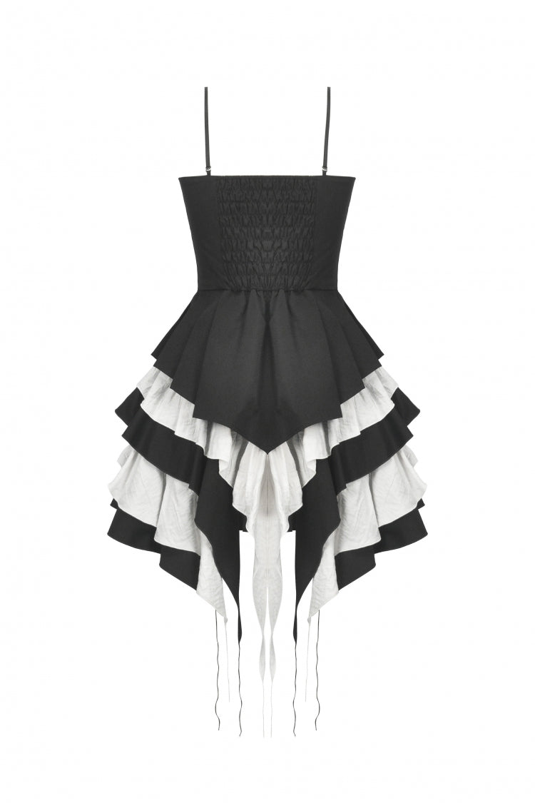 Black/White Sleeveless Multi-Layered Ruffled Bowknot Women's Gothic Slip Dress - Product - 13