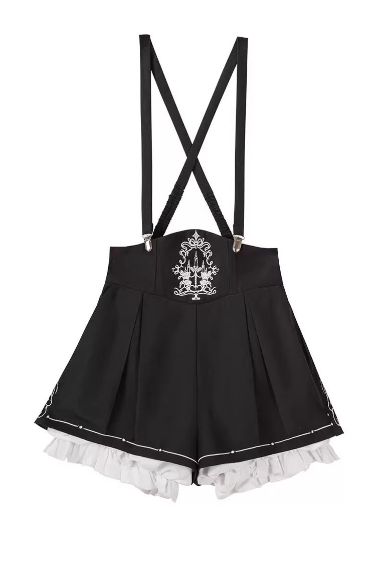 Black [Bunny-Eared Meteorite] Long Sleeves Embroidered Gothic Prince Ouji Lolita Shorts Vest Set - Shorts - 11