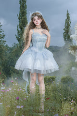 Blue [Spirit in the Mist] Square Collar Sleeveless Ruffled Pearl Detail Sweet Elegant Lolita Jsk Dress - Product - 11