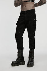 Black Studded Pleated Men's Punk Pants - Product - 9