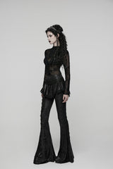 Black Printed Lace Slim Faux Two-Piece Women's Gothic Flared Pants - Product - 3