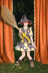Brown/Yellow [Witch and Paradise] Short Sleeves Ruffle Bowknot Sweet Japanese Halloween Lolita Dress Vest Set - Product - 4