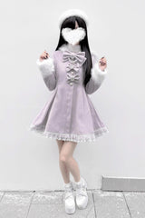 [Plush Lop-eared Rabbit] Long Sleeves Bowknot Lace Hooded Sweet Jirai Kei Coat 5 Colors - Product - 9