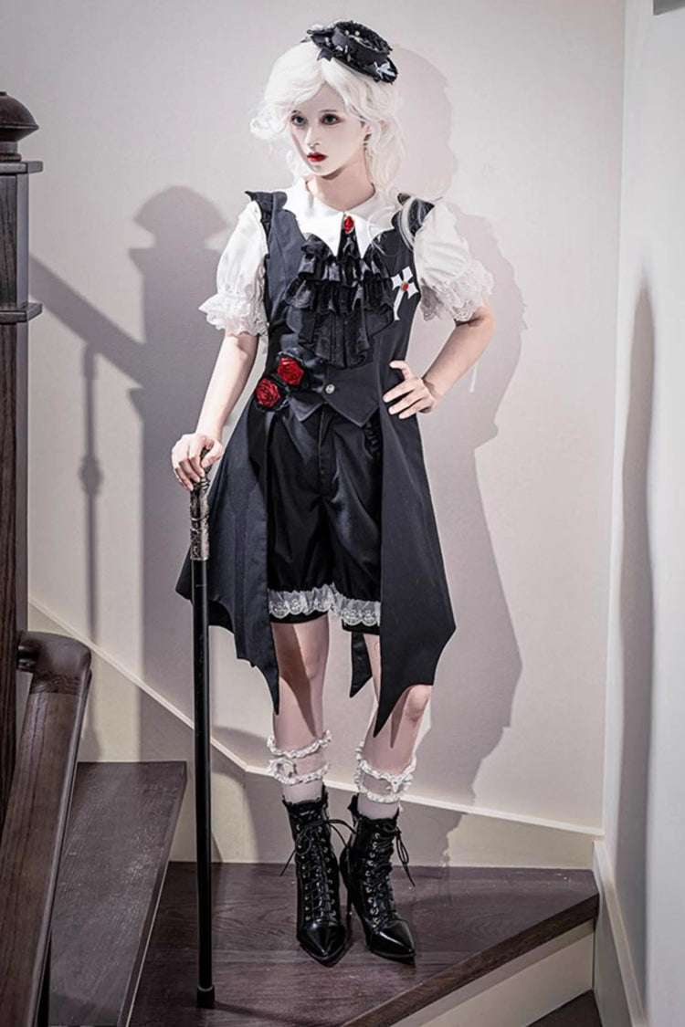 Black [Night Rose] Sleeveless Ouji Prince Handsome Lolita Vest - Product - 6