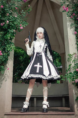 Black Paradise Cross Print Ruffle Sleeveless Gothic Lolita Dress - Product - 8