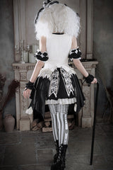 Black/White [Candy Cane] Sleeveless Printed Ruffled Bow Gothic Lolita Skirt Full Set - Product - 14