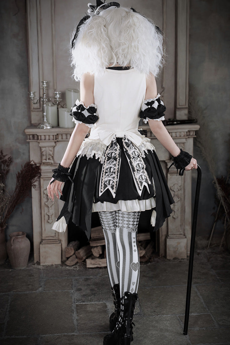 Black/White [Candy Cane] Sleeveless Printed Ruffled Bow Gothic Lolita Skirt Full Set - Product - 14