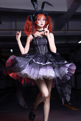 Black/Purple [Devil Girl] Print Ruffle Embroidery Gothic Lolita Jsk Dress - Black/Purple - 1