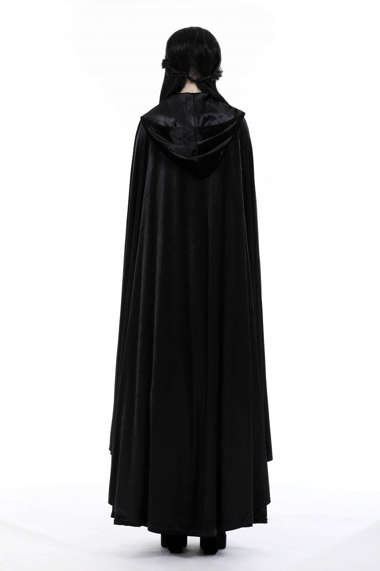 Black Cross Zippered Floral Embroidered Women's Gothic Cloak with Hood - Product - 13