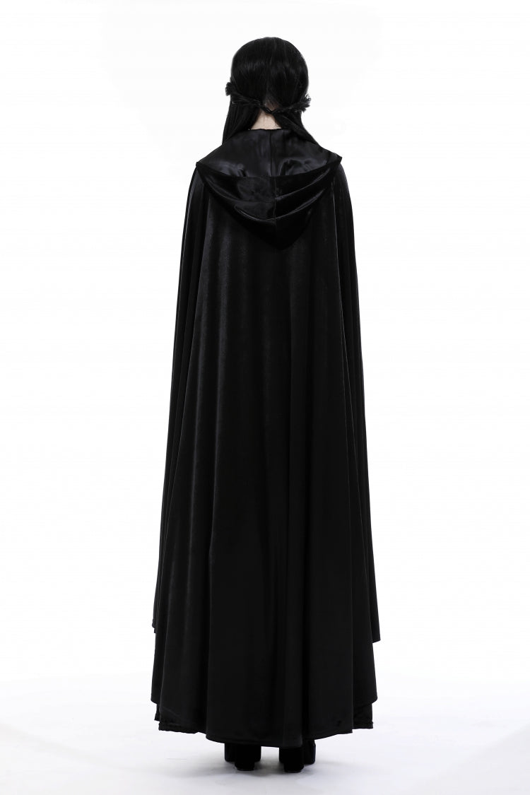 Black Cross Zippered Floral Embroidered Women's Gothic Cloak with Hood - Product - 13