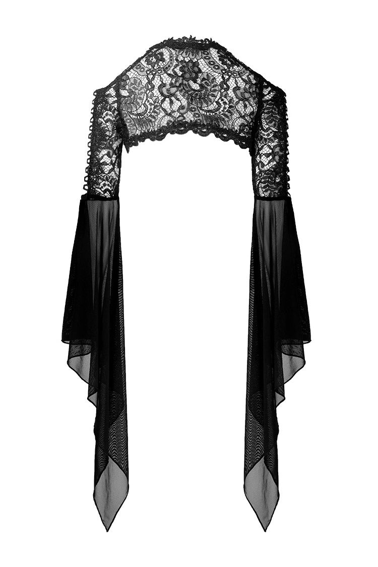 Black Off Shoulder Sheer Lace Long Trumpet Chiffon Sleeves Cut-Out Women's Gothic Capelet - Product - 18