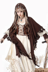 White/Brown Wandering Witch Cloak Long Sleeves Daily Irregular Lolita Dress - Product - 6