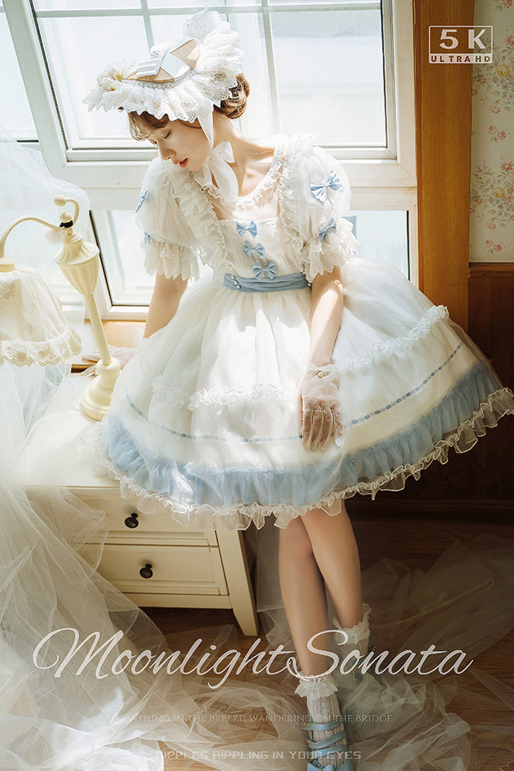 [Moonlight Sonata] Short Sleeves Ruffle Bowknot Lace Sweet Lolita Dress 4 Colors - Product - 6