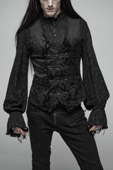 Black Retro Jacquard Front Woven Strap Metal Button Men's Gothic Vest - Black - 1