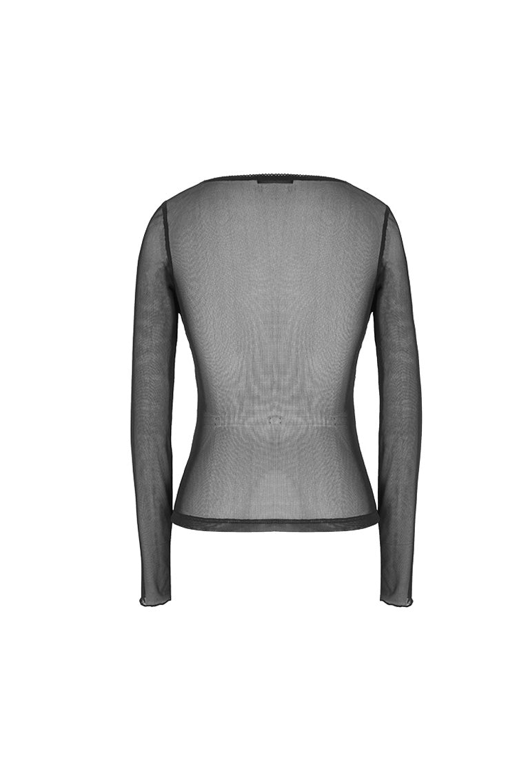 Black Flower Pattern False Girdle Mesh Long Sleeve Women's Gothic T-Shirt - Product - 6