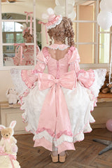[Bunny Hime] Doll Collar Short Sleeves Multi-Layered Ruffled Bow Sweet Lolita Dress 2 Colors (Blue, Pink) - Product - 11