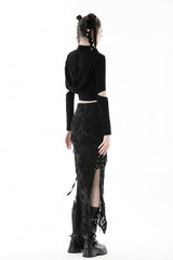Black Lace-Up Ripped Women's Punk Split Long Skirt - Product - 11
