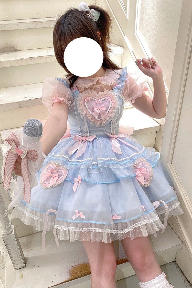 Blue/Pink Multi-layer Love Ruffle Bowknot Lace Sweet (Dress Only) detail view 2