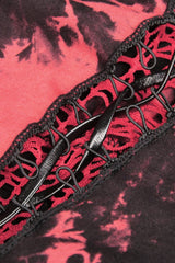 Black/Red Irregular Tie-dyed Patchwork Women's Punk Slip Dress - Product - 19