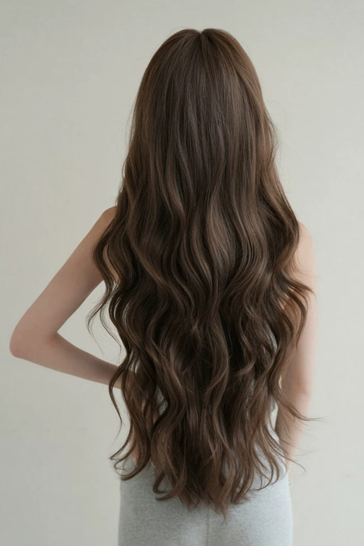 Morandi Tea Brown Fluffy Extra Long Loose Wave Sweet Lolita Wig with Full Bangs - Product - 3
