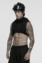 Black Stand Collar Sleeveless Hooded Zipper Men's Punk Vest - Product - 2