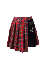 Red Irregular Plaid Pleated Women's Punk Hem Skirt - Product - 3