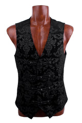Black Retro Jacquard Front Woven Strap Metal Button Men's Gothic Vest - Product - 8