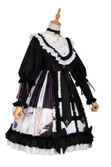 Black Doll Collar Long Sleeves Ruffled Anthem Print Gothic Lolita OP Dress - Product - 6