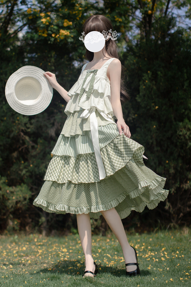 Green [Go To The Forest] Multi-Layered Print Ruffle Holiday Sweet Lolita Jsk Dress - Product - 6