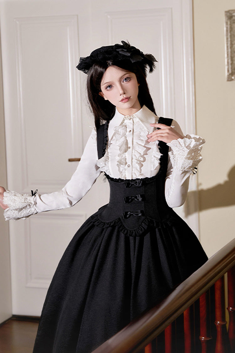 Black [Silent Words] Ruffle Bowknot Classic Lolita Jsk Push-Up Dress - Product - 9