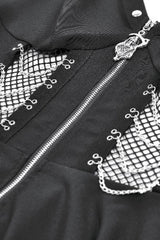 Black Sleeveless Mesh Spliced Studded Zipper Women's Punk Slip Dress - Product - 14