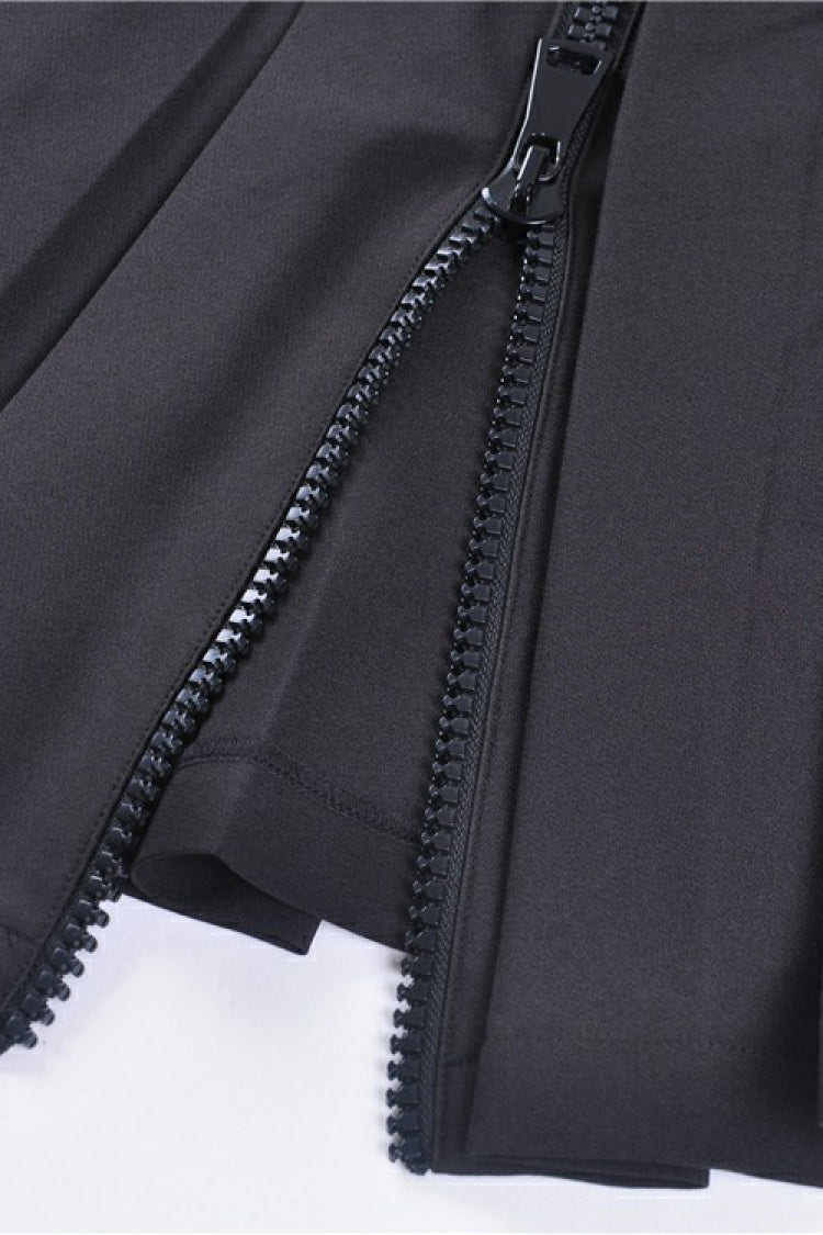 Black Zippered Pleated Women's Punk Casual Mini Skirt with Side Bag - Product - 16