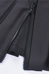 Black Zippered Pleated Women's Punk Casual Mini Skirt with Side Bag - Product - 16