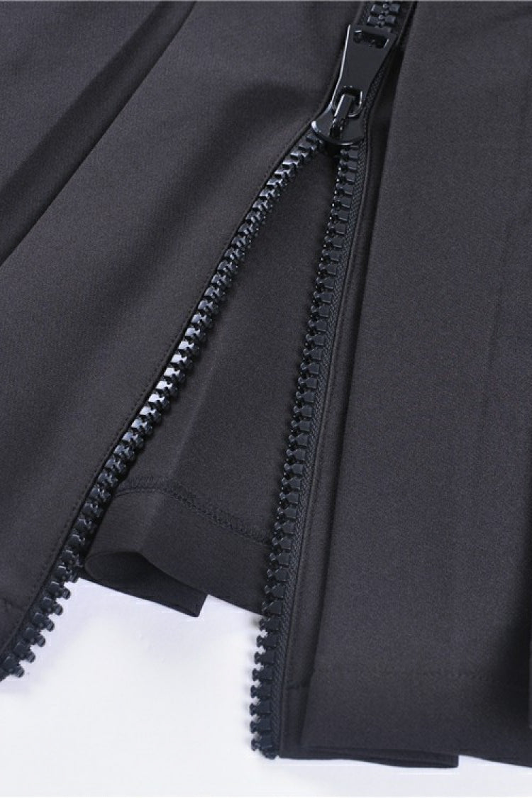 Black Zippered Pleated Women's Punk Casual Mini Skirt with Side Bag - Product - 16