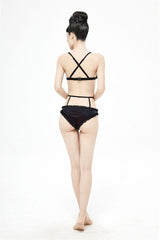 Black Red Velvet Chest Lace Up Gothic Swimsuit Suit - Product - 6
