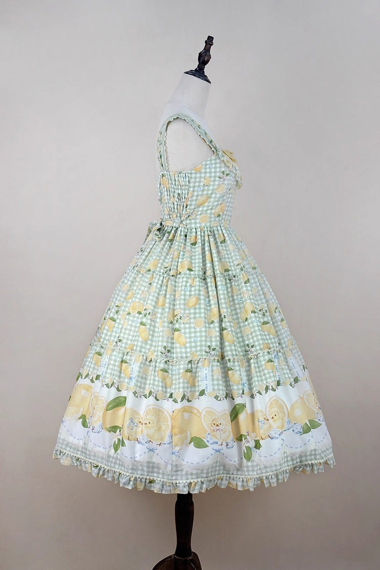 Green [Lemon Chicken] Print Ruffle Bowknot Lace Sweet Lolita Jsk Long Dress - Product - 2
