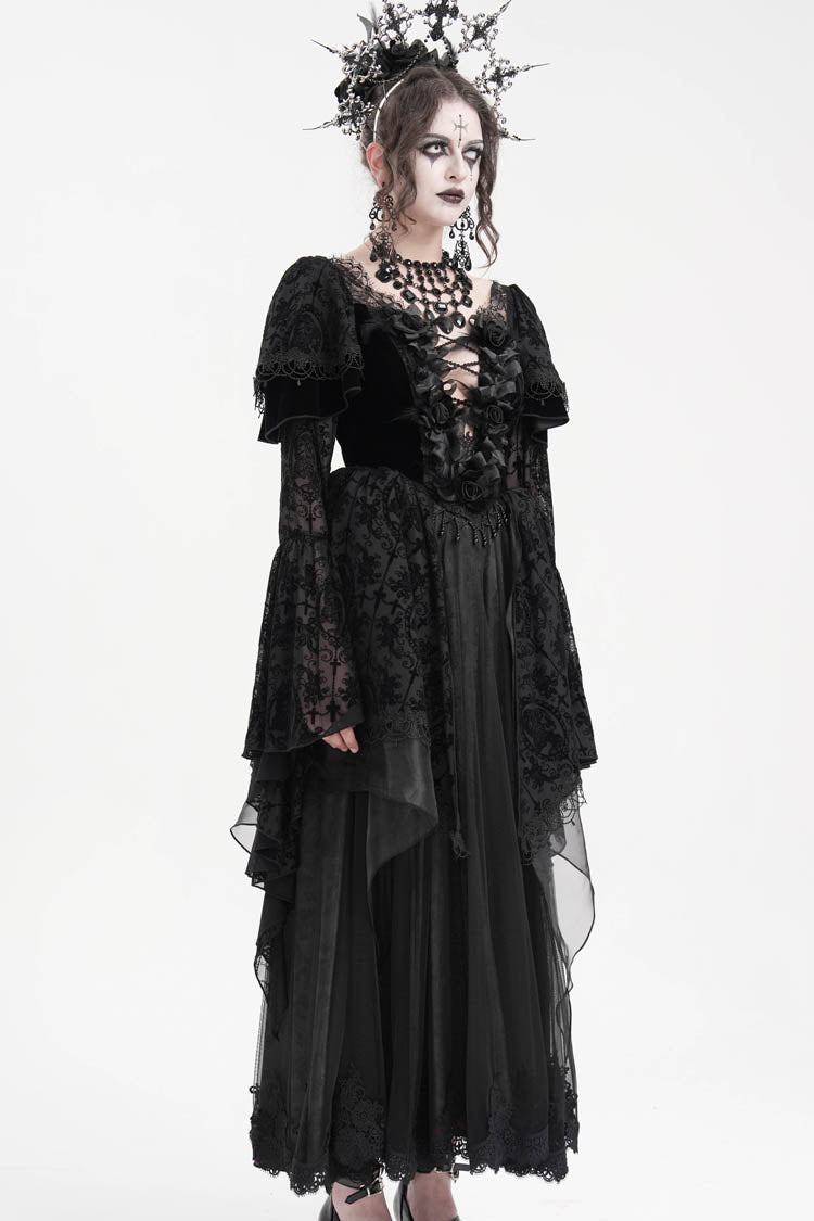 Black Crochet Long Sleeves Hanayome Lace Women's Gothic Dress - Product - 7