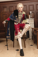 Red/Blue [Royal Glory] Stand Collar Long Sleeves Ruffled Embroidered Gothic Vintage Prince Palace Ouji Lolita Set - Product - 4