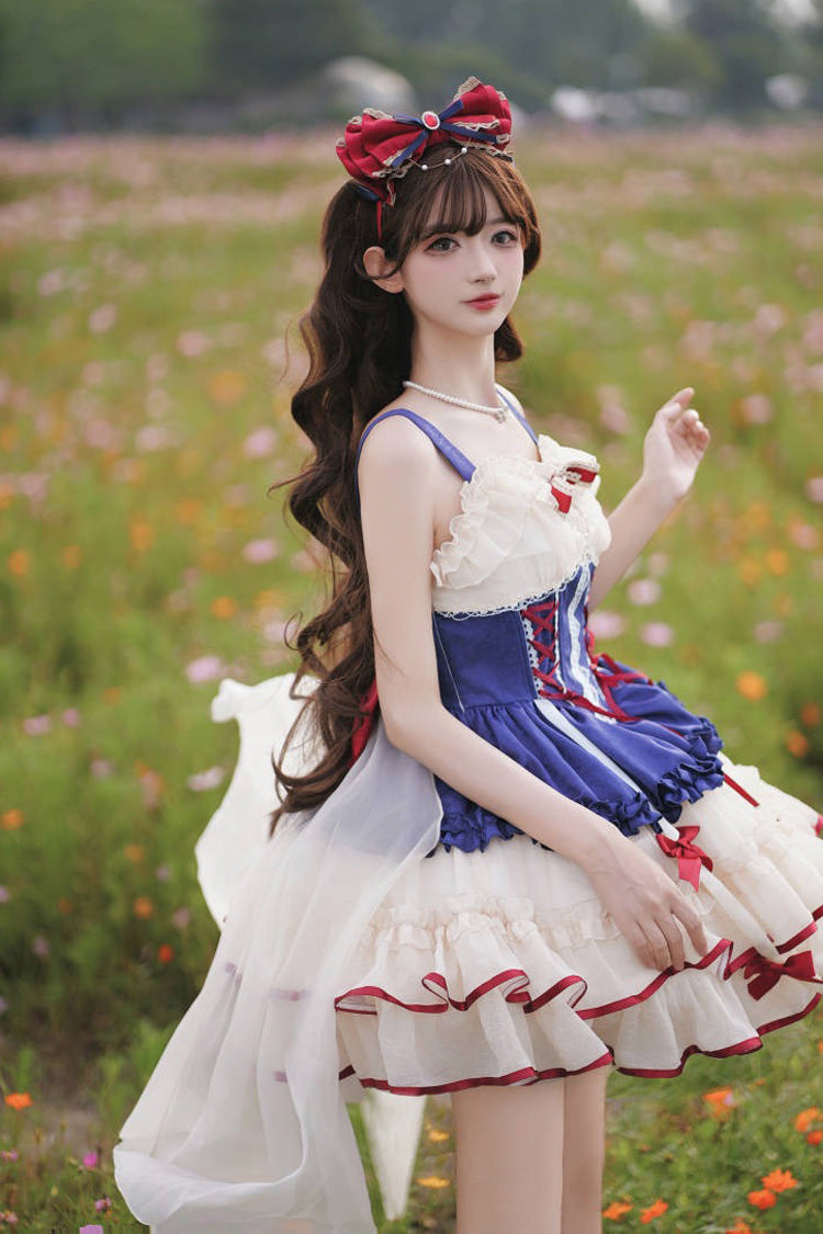 Blue/Ivory [Dance of Time] Snow White Triple-Layered Ballet Style Bowknot Lace-Up Sweet Lolita Jsk Dress - Product - 2