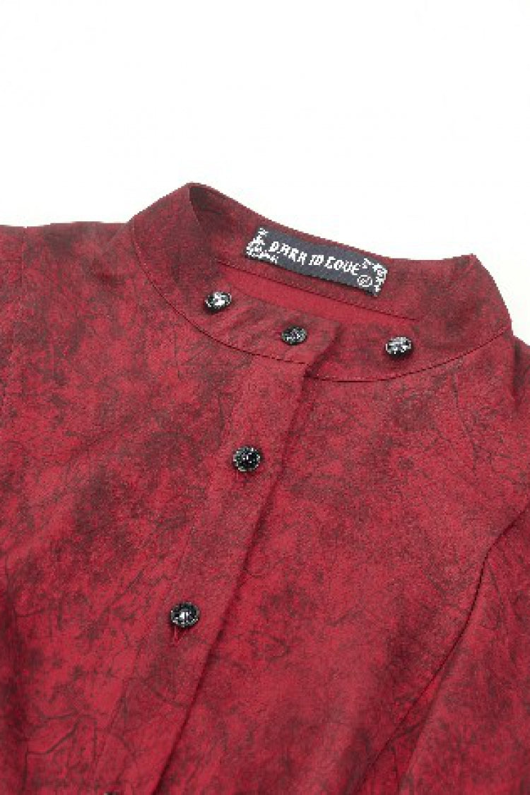 Red Multi-Layered Frilly Lace Long Hime Sleeves Lace-Up Women's Gothic Blouse - Product - 13