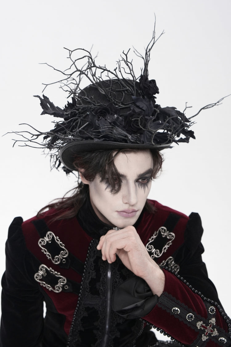 Black Men's Gothic Rose Leaf Branch Hat - Product - 7