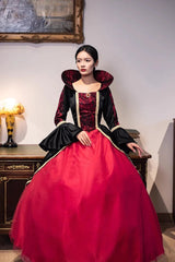 Wine Red Print Medieval Court Gothic Victorian Lolita Dress - Product - 2