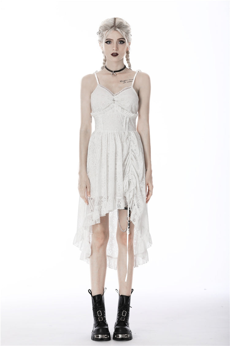 White Floral Lace Lace-Up Women's Steampunk Slip Cocktail Dress - Product - 5