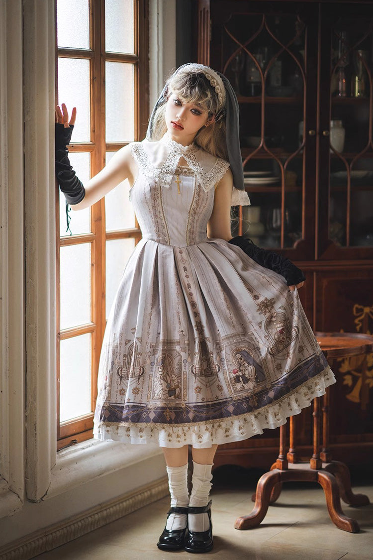 Demon Hunting Notes Print Ruffle Sweet Elegant Lolita Jumper Dress 2 Colors - Product - 6