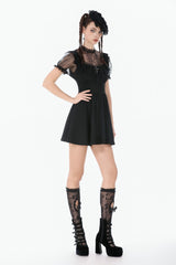 Black Lace Short Sleeves Cross Ruffled Women's Gothic Graduation Dress - Product - 2