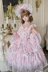 Pink [Prelude of Spring] Sleeveless Multi-Layered Ruffled Bow Lace Sweet Princess Lolita Jsk Dress - Product - 8