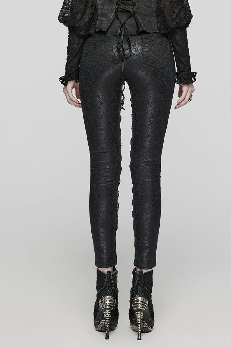 Black Print Stitching Lace Lace-Up Slim Women's Gothic Leggings - Product - 3