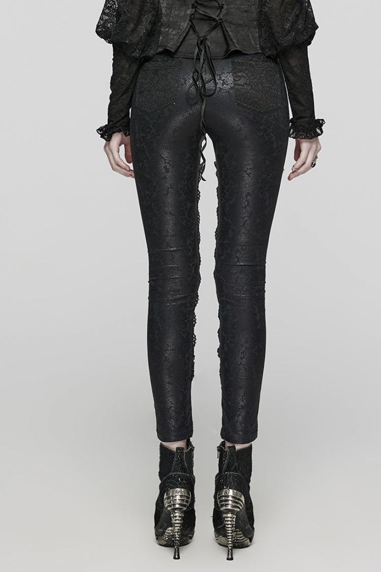 Black Print Stitching Lace Lace-Up Slim Women's Gothic Leggings - Product - 3