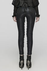 Black Print Stitching Lace Lace-Up Slim Women's Gothic Leggings - Product - 3